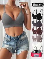 Women's Solid Wireless Bralette, Adjustable Strap Push Up Bra, Casual Soft Comfortable Minimalist Breathable Lingerie for Dai...