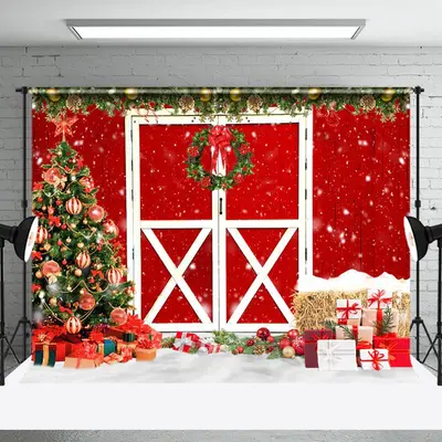 Aperturee Vintage Red Door Wreath Christmas Party Backdrop - Aperturee