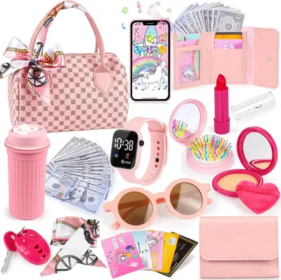 Summer Spring Gift Little Girls Play Purse - 32PCS Toddler Purse with Makeup Holder, Includes Princess Toys, Phone, Wristwatc...