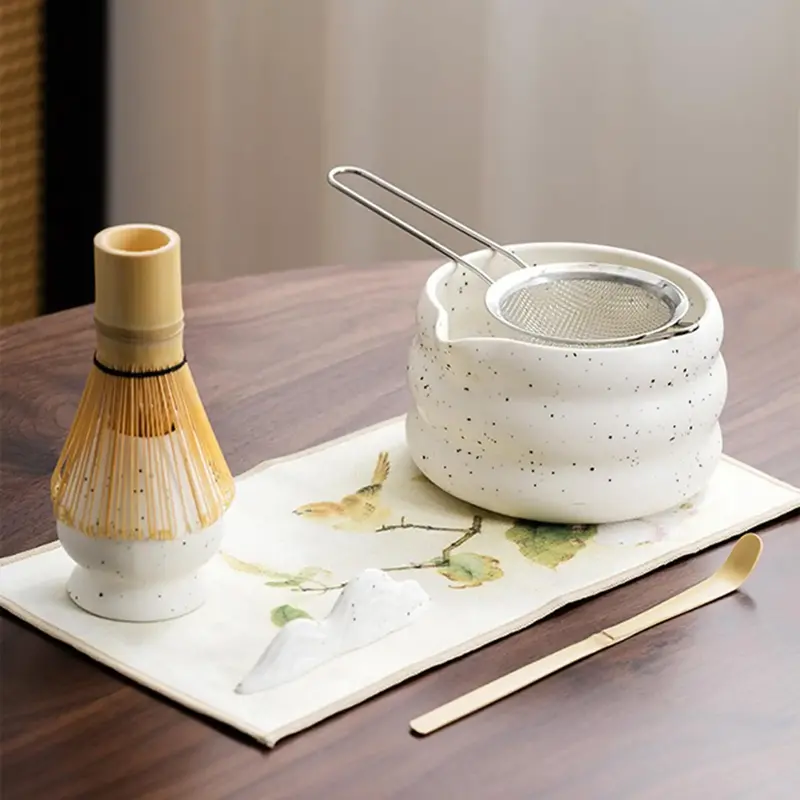 Matcha Tea Set, Including Matcha Bowl & Bamboo Whisk & Tea Scoop & Tea Clip & Tea Spoon & Tea Towel, Tea Making Tool for Home...