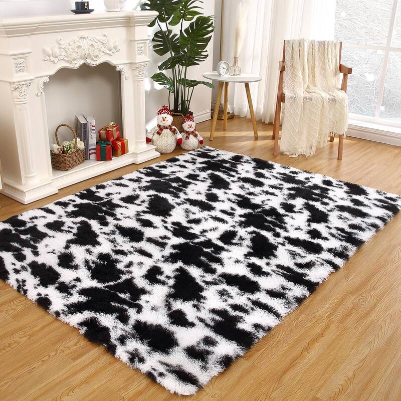 Garvee Modern Shag Rug – Plush Cow Print Carpet, Fluffy Non-Skid Area Rug for Living Room, Bedroom, Kids' Room, Bedside, or...
