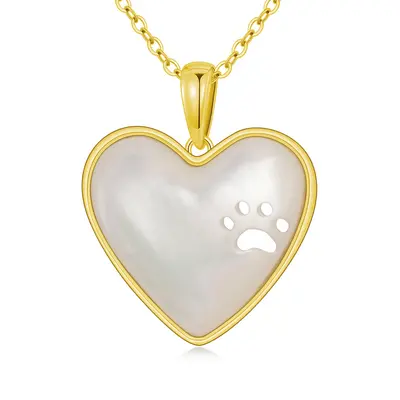 14K Gold Heart Mother Of Pearl Pendant Necklace For Women