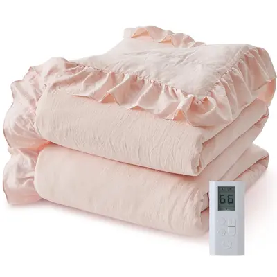 Garvee Heated Comforter Blanket Queen Size, Dual-zone Heating, Ruffle Electric Quilt with Wireless LCD Controller, Fast Heati...