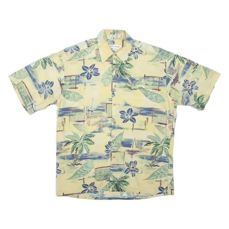 PIERRE CARDIN Mens Hawaiian Shirt Yellow Crazy Pattern M