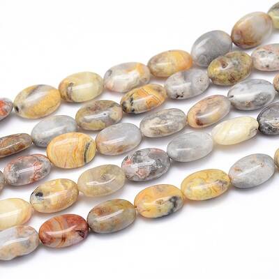 Natural Crazy Lace Agate Flat Oval Bead Strands