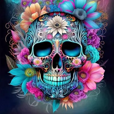 Skull & Flower Pattern DIY Diamond Arts Colorful Painting without Frame, DIY 5D Painting Kit, Wall Art Decor for Home Livin...