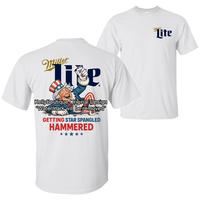 Miller Lite Uncle Sam Drunk Getting Star Spangled Hammered 4th of July T-Shirt, Independence Day 2 Sided Unisex Cotton T-shir...