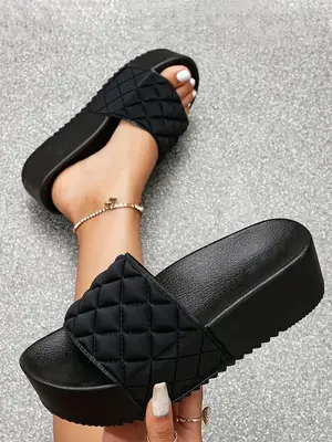 Women's Solid Color Quilted Slip on Flatform Sandals, Casual Comfortable Non-slip Wedge Sandals for Summer, Female All-match ...