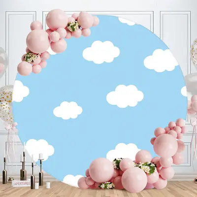 Aperturee Round Blue Sky White Clouds Birthday Backdrop For Party | Round Backdrop Stand Covers | Round Backdrop Cover Diy | ...