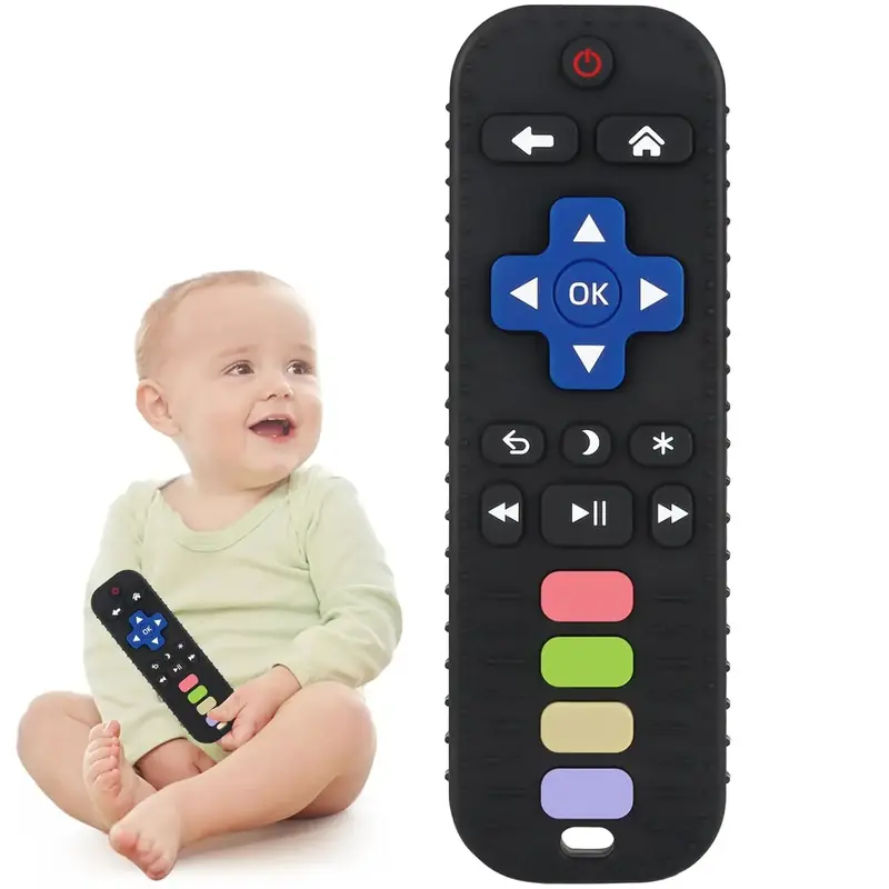Baby Teether Toy Chew Toy for Babies 3-24 Months TV Remote Control Shape Teething Relief Baby Toys for Infants Black Food Gra...