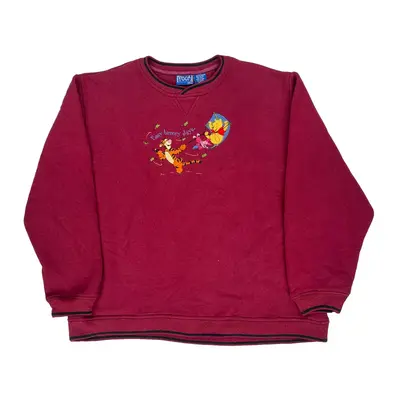 Winnie The Pooh Disney Graphic Sweatshirt - Medium Burgundy Polyester Blend
