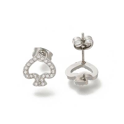 304 Stainless Steel Micro Pave Clear Cubic Zirconia Stud Earrings