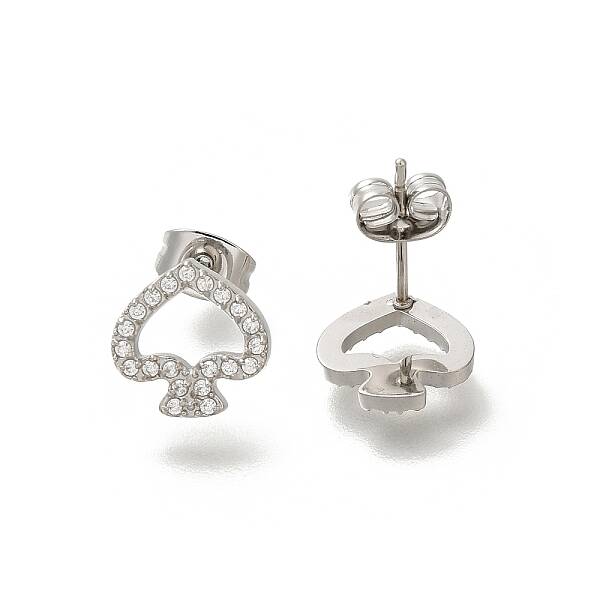 304 Stainless Steel Micro Pave Clear Cubic Zirconia Stud Earrings