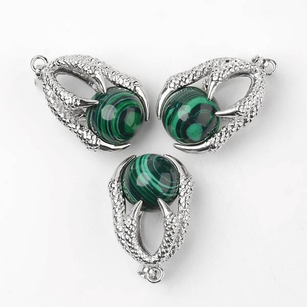 Eagle Claw Alloy Malachite Pendants