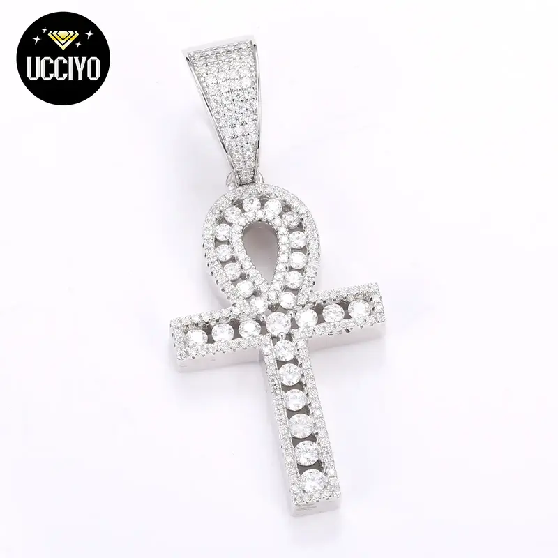 【#P269 】925 Sterling Silver Synthetic Moissanite Cross Pendant Necklace For Women Jewelry Female Statement Men Iced Out C...