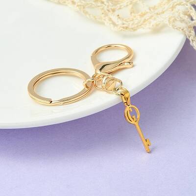 304 Stainless Steel Initial Letter Key Charm Keychains