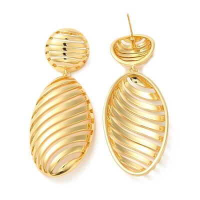Oval Brass Dangle Stud Earrings