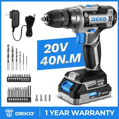 DEKO 20V Brushless Cordless Drill Kit With 1.5Ah Battery & Charger, 2-Speed, 18+1 Torque Settings, Electric Screwdriver for F...