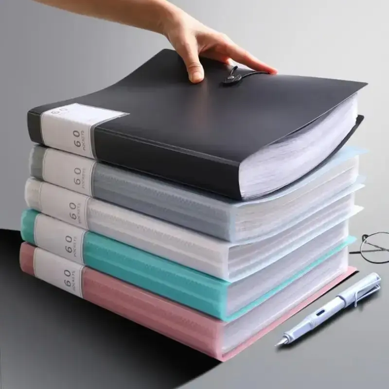 A4 Folder with 60 Pockets for Exam Papers and A4 Documents, High Transparency and Waterproof PP Material, Ideal for Home Scho...
