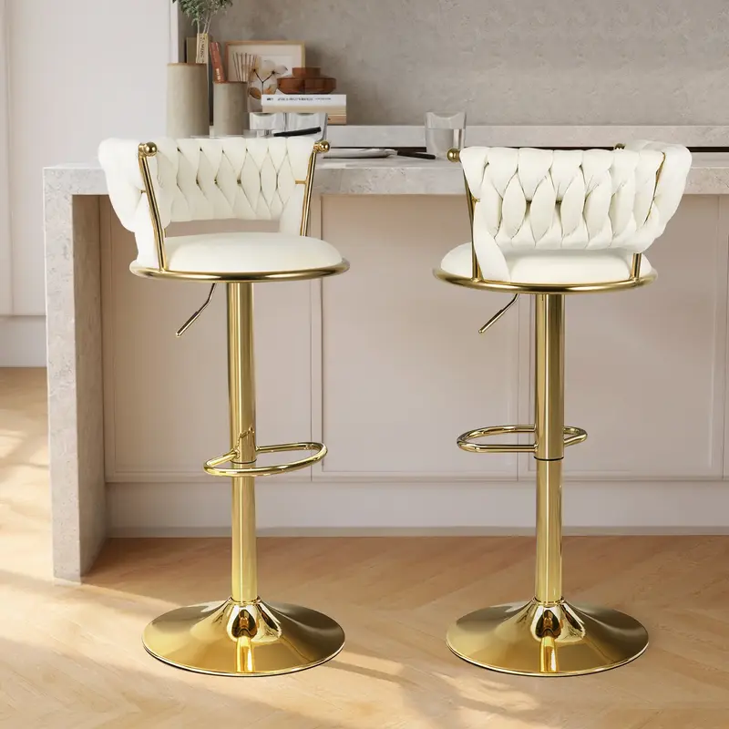 Velvet Bar Stools, Counter Height Bar Stools with Low Back, Gold Swivel Bar Stool for Kitchen Island, 360° Swivel Bar Chairs...