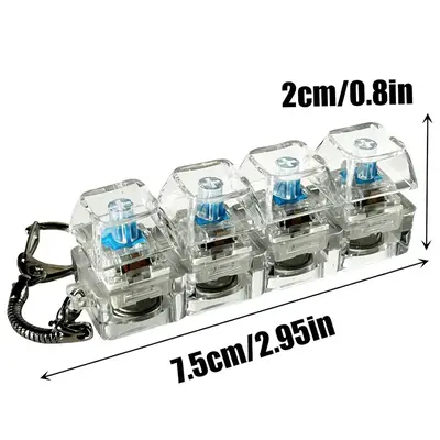 Stress-relieving toy mechanical keyboard, crystal keycaps with LED lights, transparent design, keyboard keychain