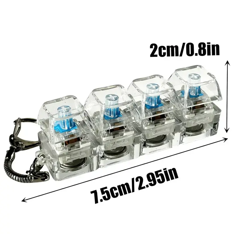 Stress-relieving toy mechanical keyboard, crystal keycaps with LED lights, transparent design, keyboard keychain