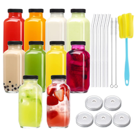 10pcs 16oz Glass Juice Bottles with Lids, Reusable Juice Containers Drinking Jars Water Cups with Brush, Glass Straws, Lids w...