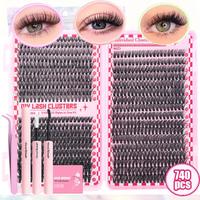 Individual False Eyelashes with Tools, 1 Set Natural Look Eyelash Extensions, Self Grafting Curl Eyelashes, Wispy Eyelash Clu...