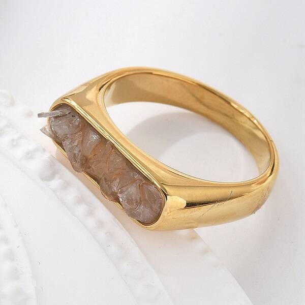Rectangle Natural Quartz Crystal Chips Finger Rings