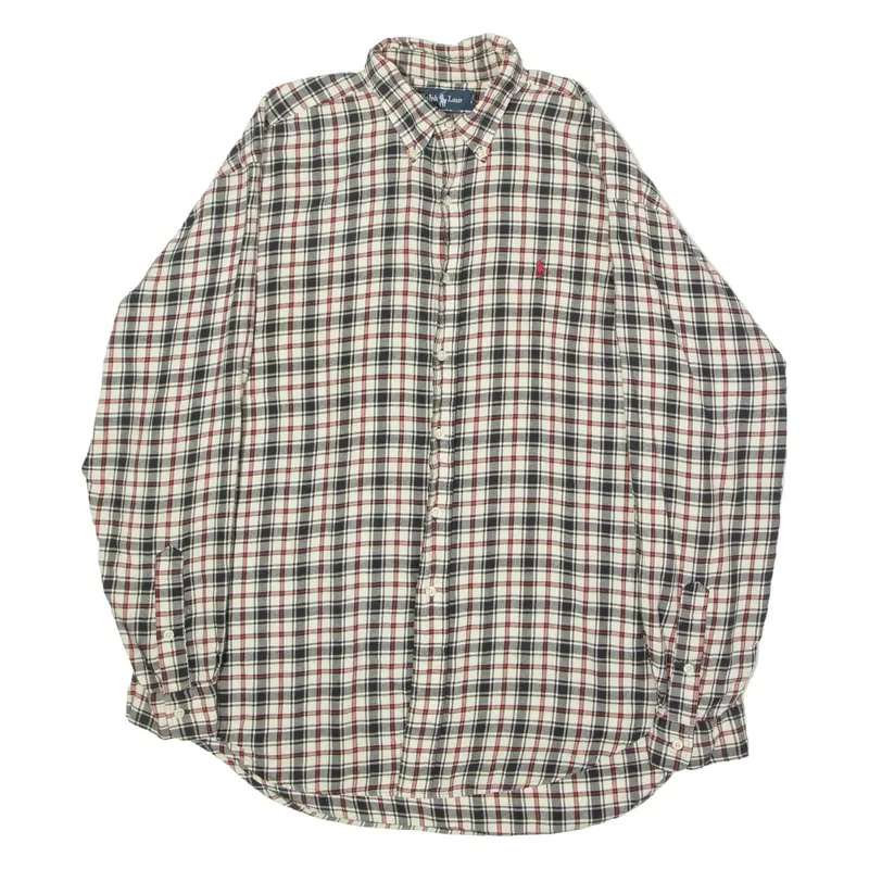 RALPH LAUREN Blaire Mens Shirt Cream 90s Check Long Sleeve L