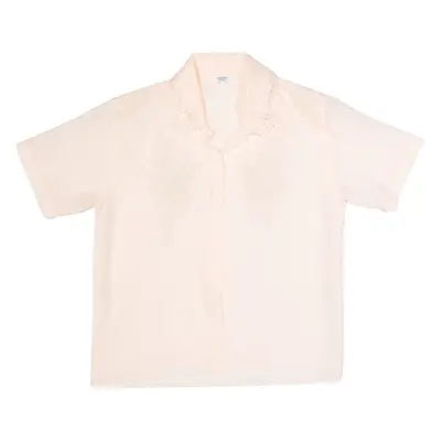 DRAGON Shoulder Padded Womens Blouse Shirt Pink Button Neck Floral L