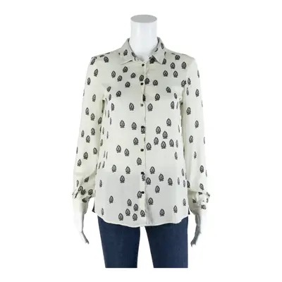 ZARA BASIC Sheer Blouse Cream Collared Crazy Pattern Long Sleeve Womens S