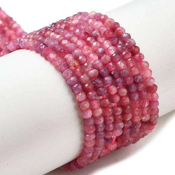 Faceted Rondelle Natural Red Tourmaline Bead Strands