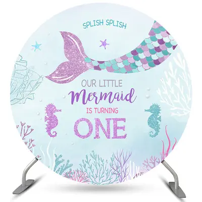 Aperturee Our Little Mermaid Is Turning One Round Birthday Backdrop | Diy Birthday Backdrop | Custom Birthday Backdrops | Bir...
