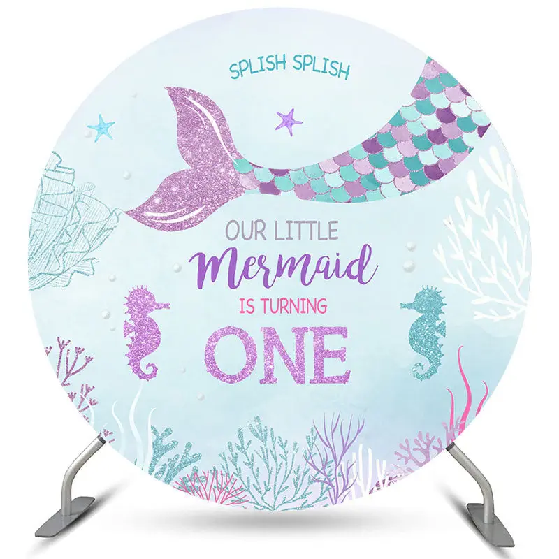 Aperturee Our Little Mermaid Is Turning One Round Birthday Backdrop | Diy Birthday Backdrop | Custom Birthday Backdrops | Bir...