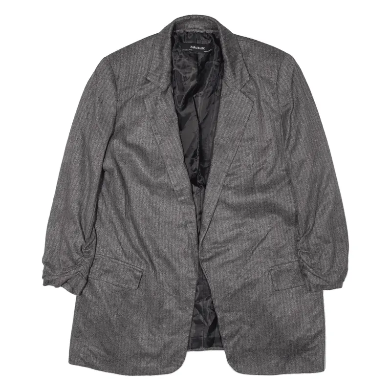 ZARA Basic Blazer Jacket Grey Herringbone Womens M