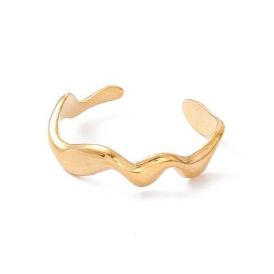 Ion Plating(IP) 304 Stainless Steel Wave Open Cuff Ring for Women