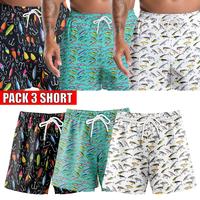 Pack3 Fishing Lure Gym Shorts - 5 inch inseam shorts with graphic design pockets, Gift for him, Gift For Her, Gym Gift
