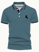 Men's Regular Fit Horse Print Shortsleeve Polo Shirt, Casual Short Sleeve Half Zip Top for Summer, Fashion Men's Clothes for ...