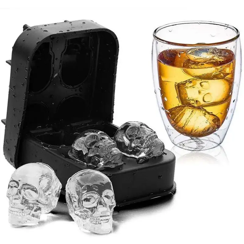 Skull Shaped Ice Cube Mold, 1 Count 4-grid Silicone Ice Cube Mold, Creative Ice Cube Maker for Home Kitchen Party Bar