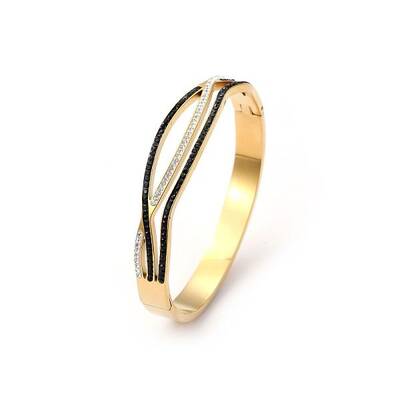 Fashionable Stainless Steel Pave Rhinestone Hinged Bangles for Women
