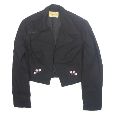 WIDAMO Cropped Womens Blazer Jacket Black Wool S