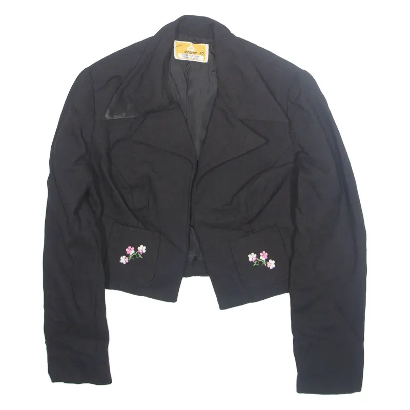 WIDAMO Cropped Womens Blazer Jacket Black Wool S