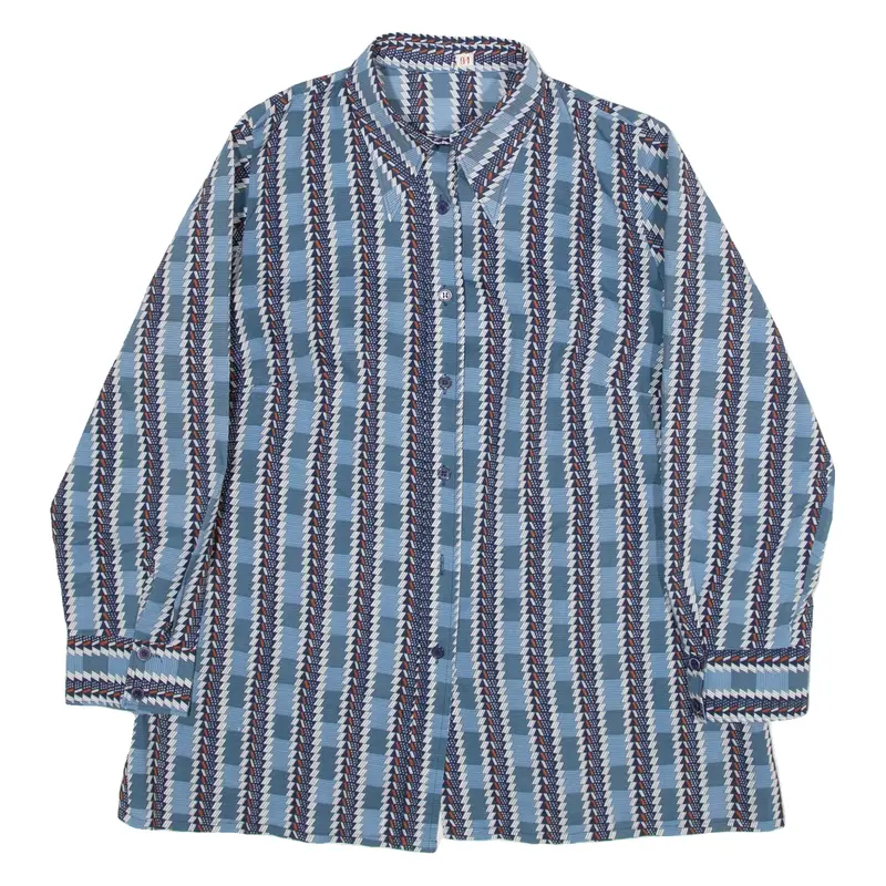 Womens Shirt Blue Crazy Pattern Long Sleeve M