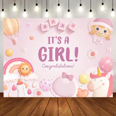 Aperturee Rainbow Sun Unicorn Its A Girl Baby Shower Backdrop - Aperturee