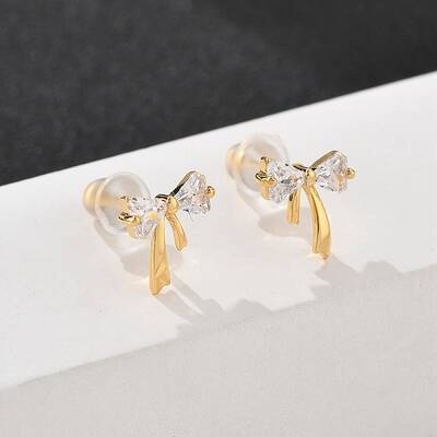 Bowkont Brass Micro Pave Clear Cubic Zirconia Stud Earrings