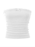 Women's Plain Ribbed Crochet Lace Trim Crop Tube Top, Casual Sweetheart Neck Sleeveless Top for Summer, Ladies Clothes for Da...