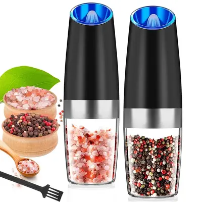 Electric Salt & Pepper Grinding Machine Set, Automatic Shakers Mill Grinding Tool with LED Light, Battery Powered Adjustable ...