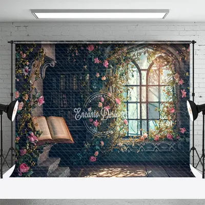 Arched Window Flowers Book Spring Backdrop For Photo - Aperturee