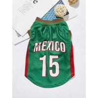 Mexican National Team Style Pet Jersey 15 Striped with English Number Print, Contrast Color Collar & Ribbed Cuffs, Suitable f...